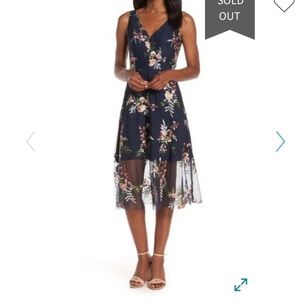 Vince Camuto Floral Embroidered Mesh Midi Dress